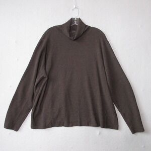 Eileen Fisher Sweater Turtleneck 3X Brown Wool Lagenlook Thin Knit